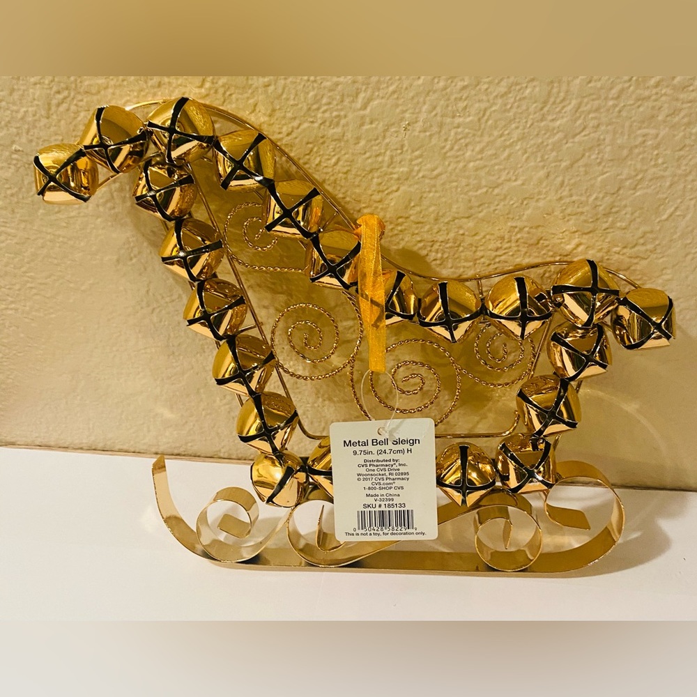 Gold Metal Bell Sleigh Christmas hanging decor
